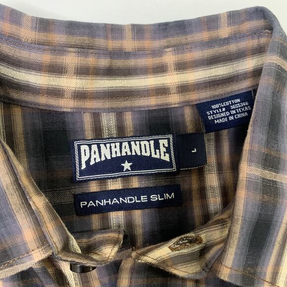 Panhandle Shirt Mens L Large Pearl Snap Buttons Plaid Long Sleeve Pocket Western - Picture 4 of 8